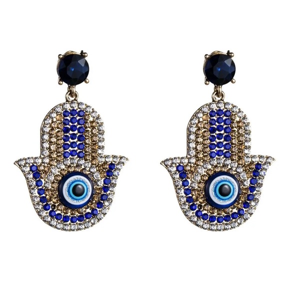 Blue Rhinestone Cluster Earrings - Picture 3 of 8